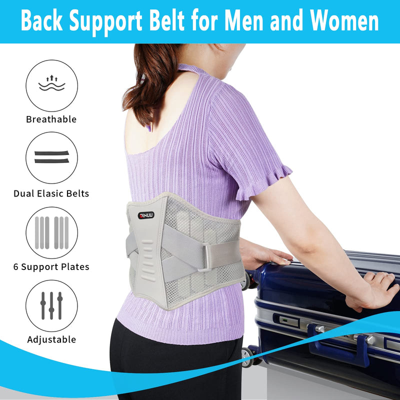 ZINUU Back Support for Men and Women - Lumbar Support Belt Lower Back Pain Relief Back Brace Sciatica Scoliosis Herniated Disc Waist Belt for Father Mother Gifts (Grey, Waist 70-130cm) - NewNest Australia