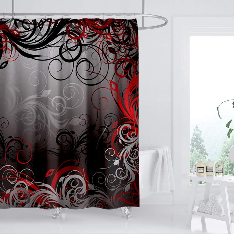 ZXMBF Red and Black Shower Curtain Mystic Magical Forest Modern Inspired Floral Swirls Leaves Bath Curtain Waterproof Fabric Bathroom Decor 72x72 Inch Plastic Hooks 12 PCS - NewNest Australia