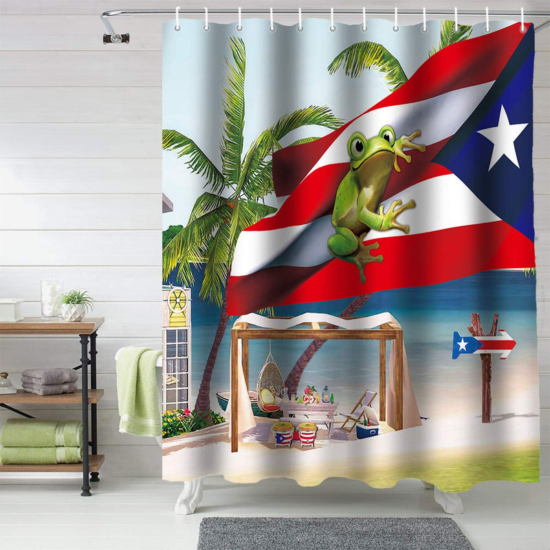 Z&L Home Coastal Beach Time Shower Curtains for Bathroom Decor Puerto Rico Flag and Frog Polyester Fabric Waterproof Bath Curtain Set with Hooks 60×72Inch 60" W By 72" L National Flagzlh3977 - NewNest Australia