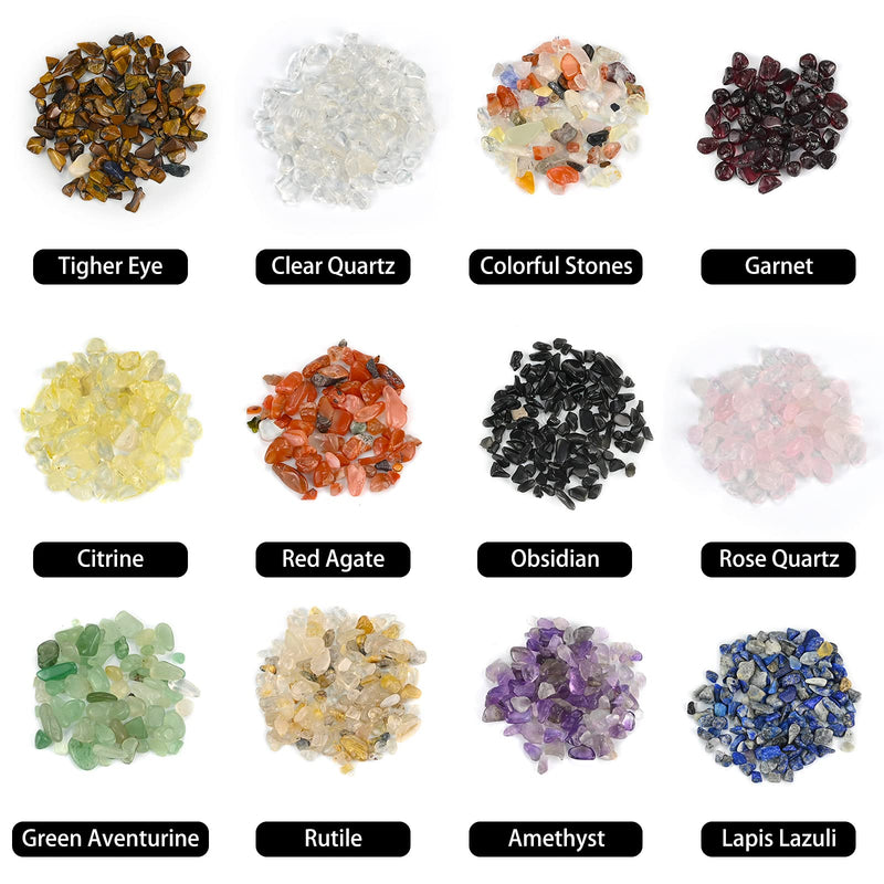 12Pcs Crystals Gemstone Bottles Set, Healing Crystal Tumbled Stones Collection Kit Natural Quartz Gravel Wishing Bottle, Reiki, Healing, Meditation, DIY Decorations 12 Colors - NewNest Australia