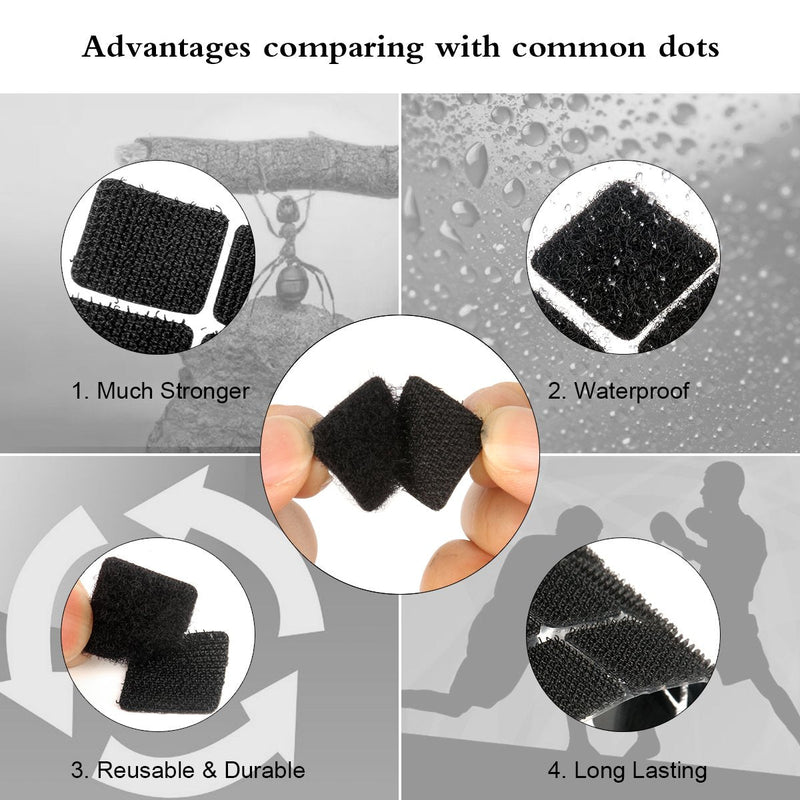 Self Adhesive Dots, 0.59 Inch Diameter 1600pcs(800Pairs) Strong Sticky Hook Tapes, Square Adhesive Back Loop Nylon Strips with Waterproof Coin Glue Fastener,Perfect for School,Office,DIY-Black Black-SE - NewNest Australia