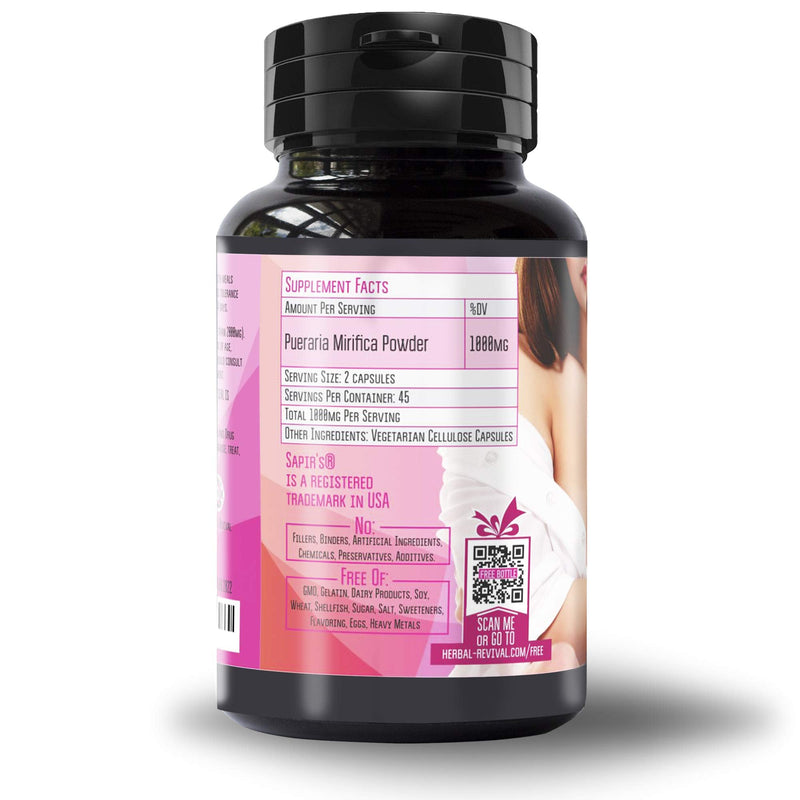 Natural Pueraria Mirifica Capsules 2000mg Daily - Breast Enhancement Pills for Women - Breast Growth Pills, Breast Firming, Vaginal Health, Menopause Relief, Skin and Hair Health 90 Veggie Capsules - NewNest Australia