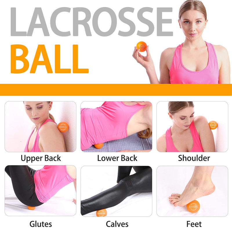 MURLIEN Massage Ball Set, Spiky Ball & Lacrosse Ball for Trigger Point, Deep Tissue, Myofascial Release, Massager for Neck, Shoulder, Back, Foot or Muscle Tension - Orange - NewNest Australia