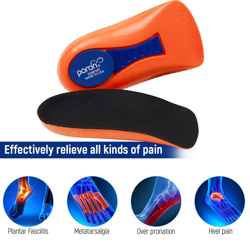 Heel Support for Plantar Fasciitis Inserts Women&Men, 3/4 Arch Support Insoles Orthotic Insoles【Poron - Made in USA】Heel Cups for Flat Feet Heel Cushion Pads for Heel Pain Relief Black Women 4-8 / Men 5-7 - NewNest Australia