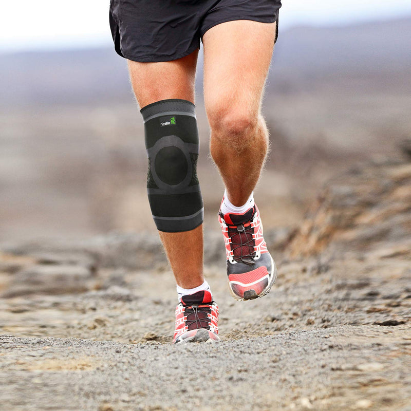 TechWare Pro Knee Compression Sleeve - Knee Braces for Knee Pain. Knee Sleeve with Side Stabilizers & Patella Gel Pads. Knee Brace for Working Out, Arthritis & Meniscus Tear. 5 Sizes. Single Pack Medium Black/Gray - NewNest Australia