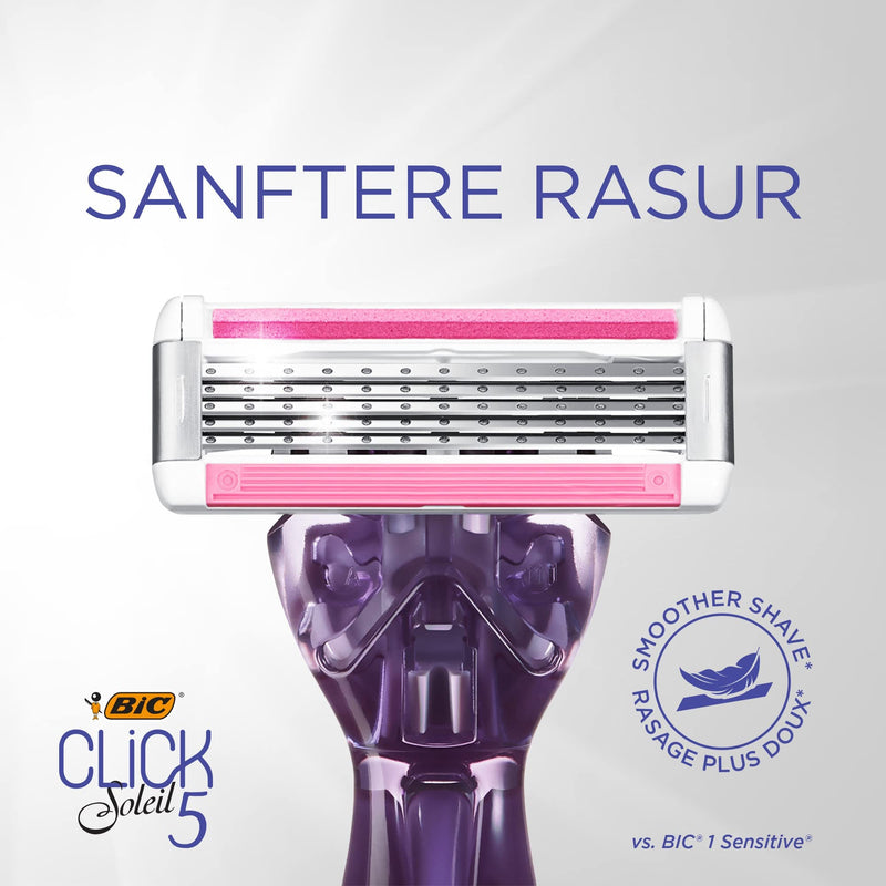 BIC Click 5 Soleil, women's razor, wet razor with 10 interchangeable blades, each with 5 blades, with aloe vera & vitamin E, made from recycled material - NewNest Australia