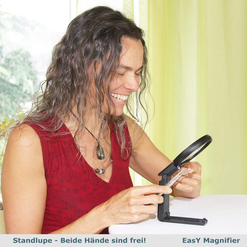 EasY Magnifier Large Magnifying Glass 2X Hands Free with LED Light and Stand Alone; Spot Lens 4X; Lighted Standing Desktop Loupe for Reading Close up Work, Gift for Visually Impaired - NewNest Australia