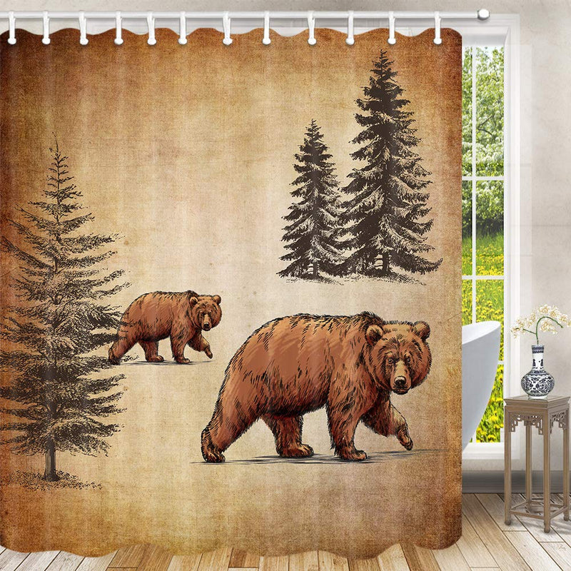 Bear Shower Curtain, Bears with Pine Tree Forest Wildlife Animal for Farmhouse Shower Curtain, Rustic Cabin Lodge Shower Curtain Set with Hooks, Waterpoof Fabric Shower Curtain Hooks Include, 70 in - NewNest Australia