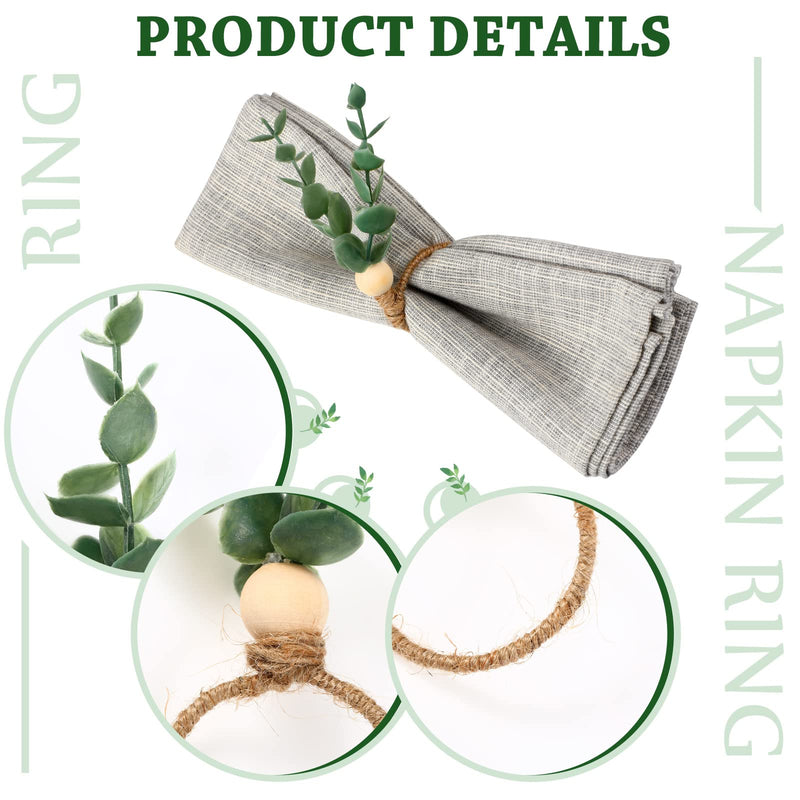 6 Pieces Eucalyptus Napkin Rings Handmade Wooden Beads Rustic Farmhouse Napkin Rings Set of 6 Home Decor Faux Greenery Napkin Holders for Weddings Family Gatherings Party - NewNest Australia