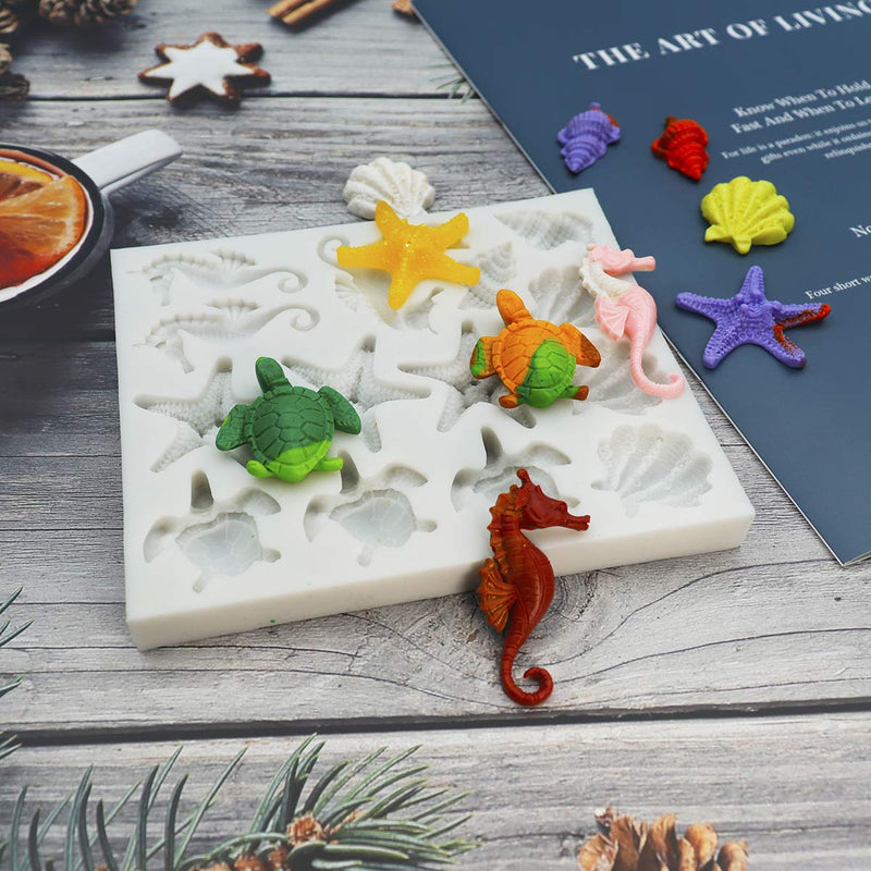 NewNest Australia - Marine Theme Fondant Silicone Molds, Seashell, Conch, Seahorse, Starfish, Tortoise Silicone Mold for Cake Decoration, Chocolate Candy Sugar Craft 