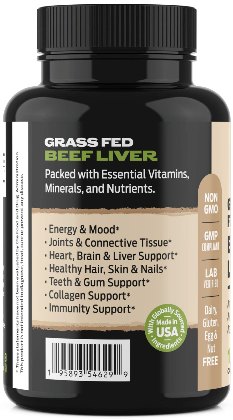 Grass Fed Beef Liver - Grassfed Desiccated Beef Liver Supplement - 750mg per Capsule - Most Bioavailable Natural Heme Iron, Vitamin A, B12 for Energy, CoQ10 - High Absorption Formula (180 Capsules) - NewNest Australia