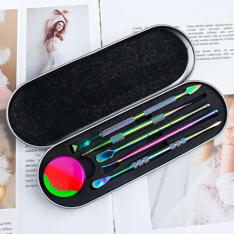 6 Pieces Wax Carving Tool Set, Double-Ended Carving Tool Stainless Steel Wax Sculpting Tools with 5ml Silicone Container Jar and Portable Metal Case for Wax Oil Clay Pottery, Rainbow Color - NewNest Australia
