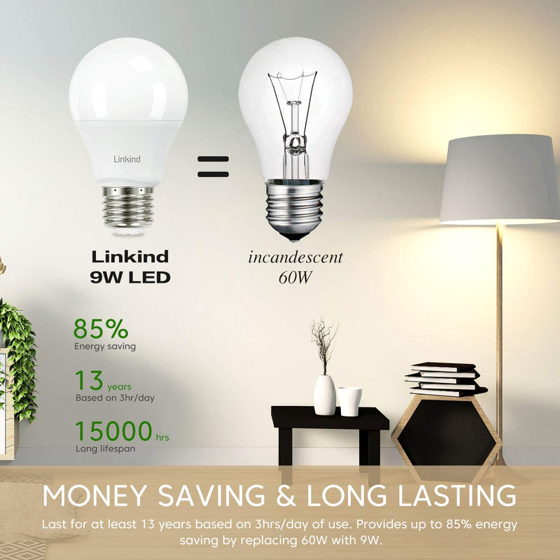 60W Equivalent, Linkind A19 LED Light Bulb, 9W 5000K Daylight, 840 Lumens, E26 Base Non-Dimmable LED Light Bulb, Standard Replacement, UL Listed, 6-Pack Daylight-60 Watt - NewNest Australia