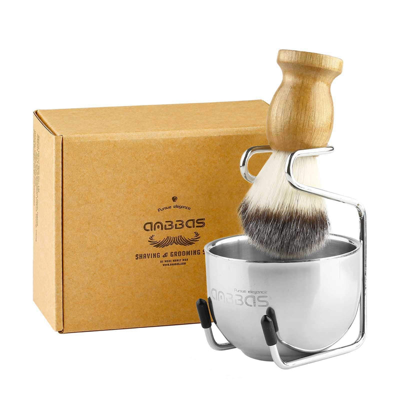 Anbbas shaving set with shaving brush set shaving bowl and shaving stand made of stainless steel men's gift set beech - NewNest Australia