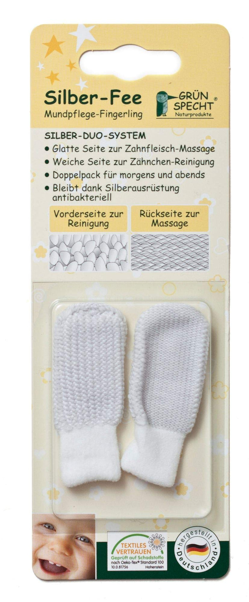 Gr√Únspecht Oral Care Finger Cot "Silver Fairy", Dental Care Baby, For Gum Massage And Teeth Cleaning, Remains Antibacterial Thanks To Silver Finish, 1 Pair (170-V1) - NewNest Australia
