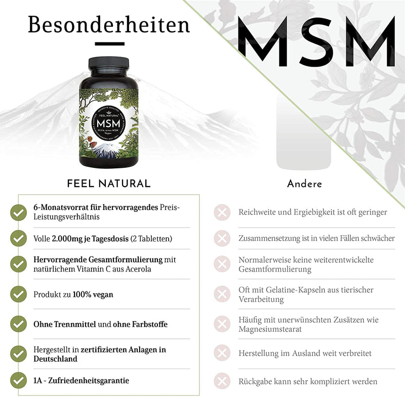 Msm Tablets - 2000Mg Msm (Methylsulfonylmethane) Per Daily Dose - 365 Tablets (6 Months) - With Natural Vitamin C From Acerola - High Dosage, Vegan, Laboratory Tested, Without Unwanted Additives - NewNest Australia
