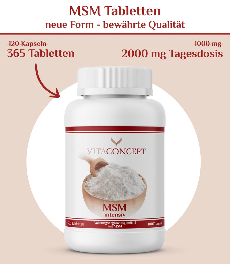 MSM tablets | 2000 mg MSM per daily dose | 365 high-dose organic sulfur tablets | laboratory tested | Premium quality from Germany | VITACONCEPT - NewNest Australia