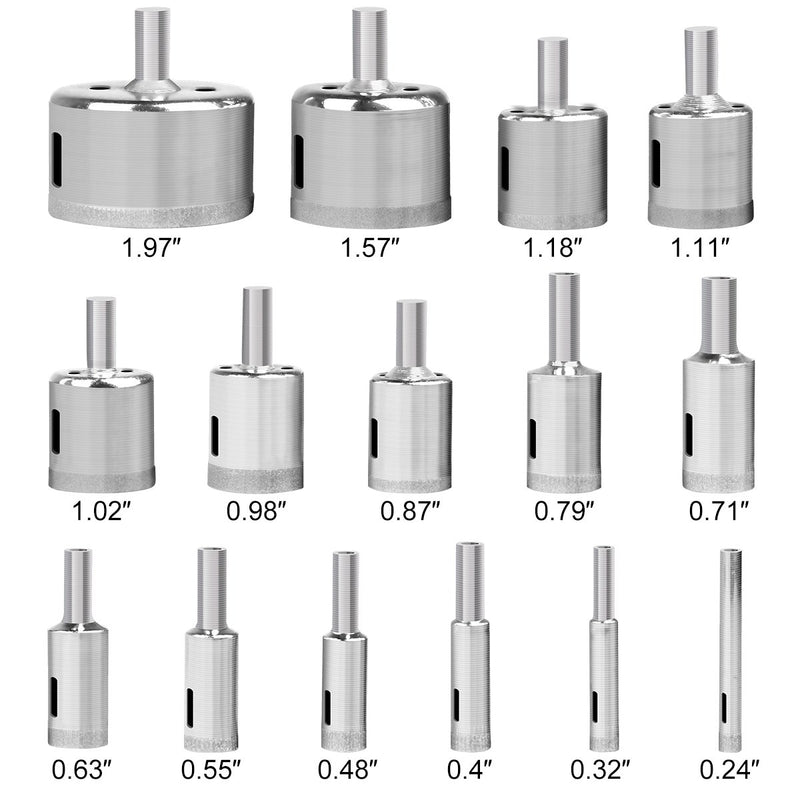 Diamond Hole Saw, 15 pcs Diamond Drill Bit Set Extractor Remover Tools for Glass, Ceramics, Porcelain, Cermic Tile (1/4"-2") - NewNest Australia