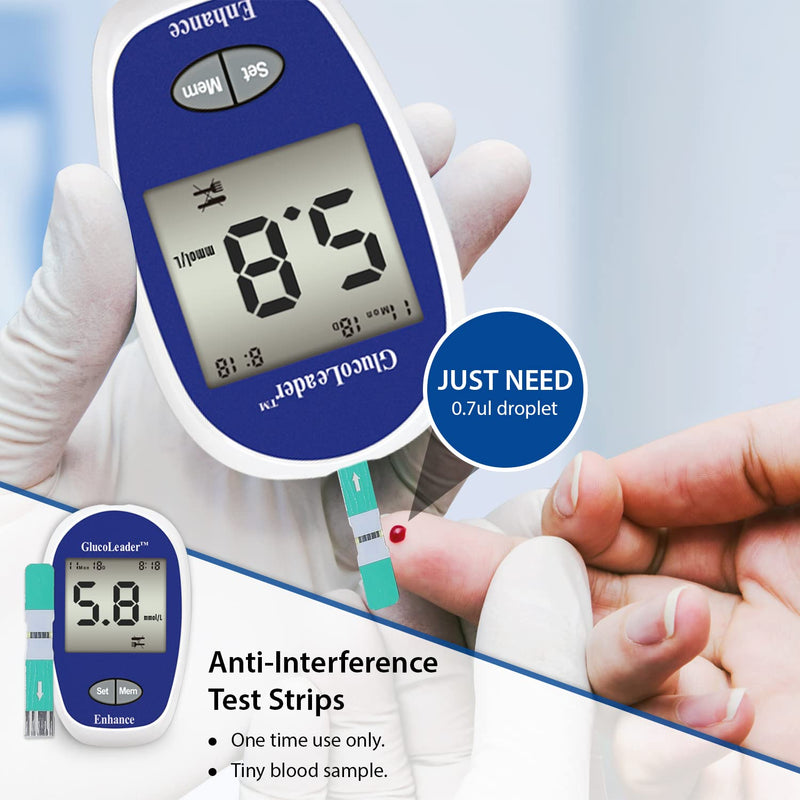 Glucoleader Enhance Diabetes Test Strips X 50 and Lancets X 50 - Blood Glucose Test Strips for Diabetes Testing Kit - Only Strips Without Meter - Made in Taiwan 50 Strips & 50 Lancets - NewNest Australia