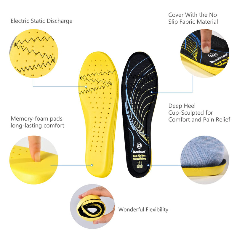 SAFETOE Comfort Memory Foam Insoles for Men & Women Orthotic Flat Feet Shoe Insoles for Plantar Fasciitis with Arch Support, Replacement Shoe Inserts for Sports Shoes,Trainers Yellow S (UK2-UK4) - NewNest Australia