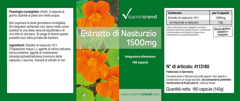 Nasturtium extract 1500mg - 180 capsules - vegan - 10-fold concentrated | Vitamintrend® - NewNest Australia