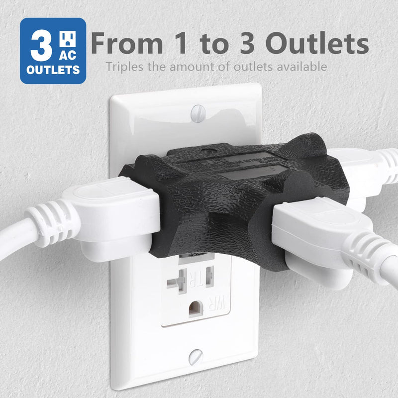 3-Outlet Grounding Adapter, Kasonic [UL Listed] Plug Extender, Heavy-Duty Grounded Power Tap - 3 Pack (Black) Black - NewNest Australia