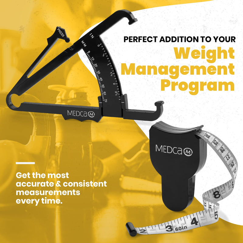 Body Fat Caliper and Measuring Tape for Body - Skinfold Calipers and Body Fat Tape Measure Tool for Accurately Measuring BMI Skin Fold Fitness and Weight-Loss, (Black) - NewNest Australia