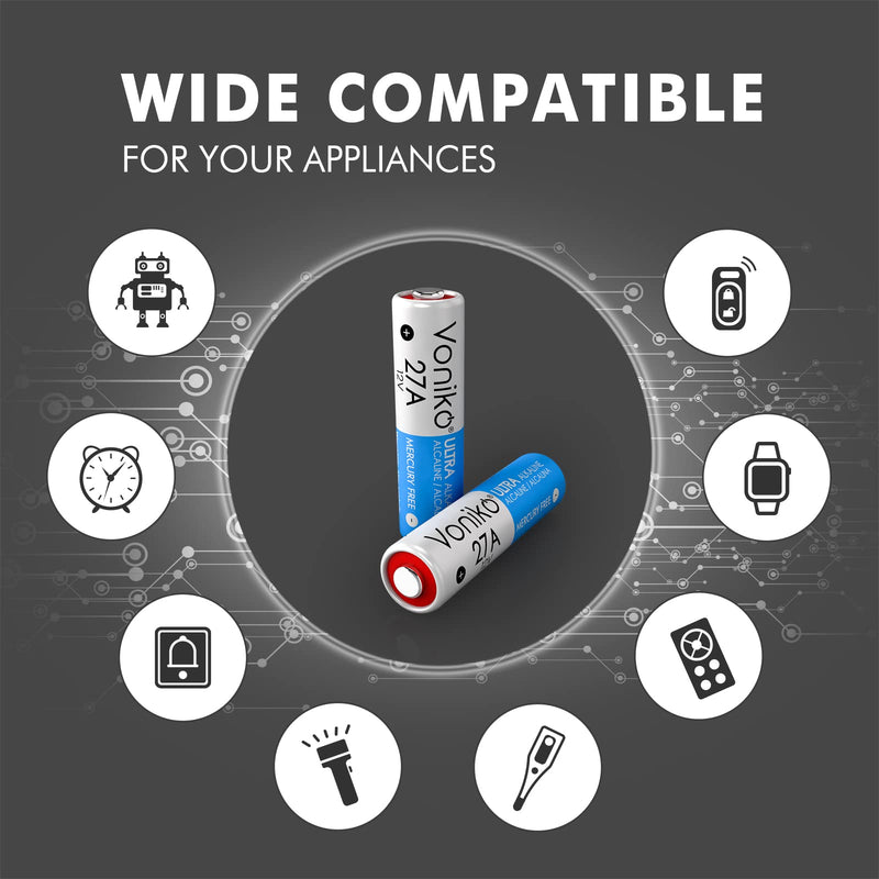 VONIKO 27A 12V Alkaline Battery Pack of 6 - Long Lasting 12 Volt A27 Battery for Remote and Doorbells - NewNest Australia