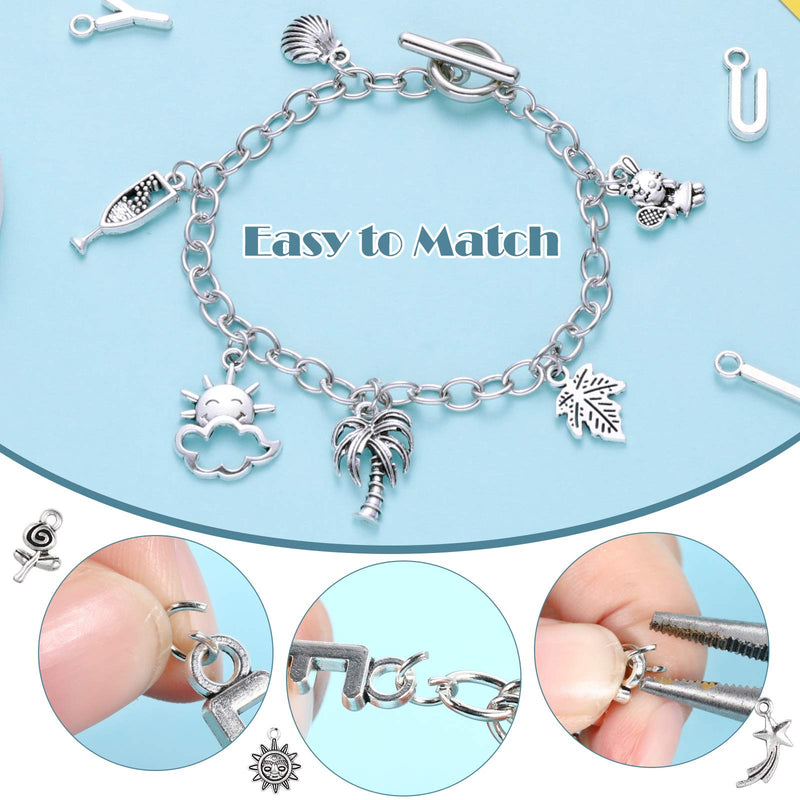 Highergo 469 Pieces Bangles Bracelet Making Kit, 10 Pieces Round Link Chain Bracelets with OT Toggle Clasp, 159 Pieces Moon Stars Tibetan Silver Charms and 300 Pieces Open Jump Ring for Jewelry Making - NewNest Australia
