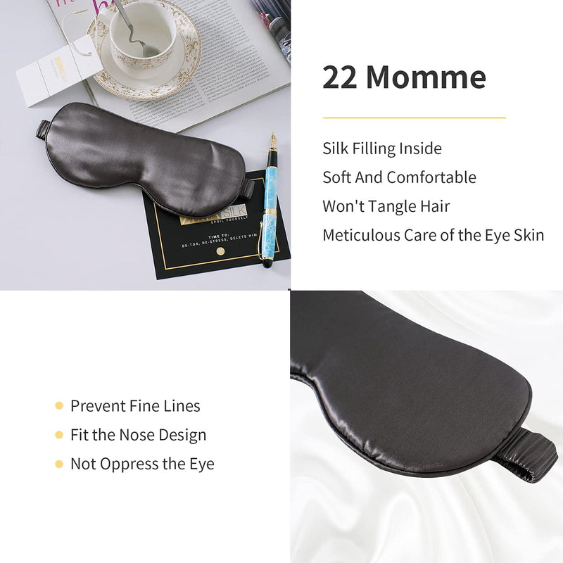 ZIMASILK 100% 22 Momme Pure Mulberry Silk Sleep Mask,Filled with 100% Mulberry Silk，Silk Wrapping Strap- Super Soft & Comfortable Sleep Eye Mask for Sleeping (Black Grey) Balck Grey - NewNest Australia