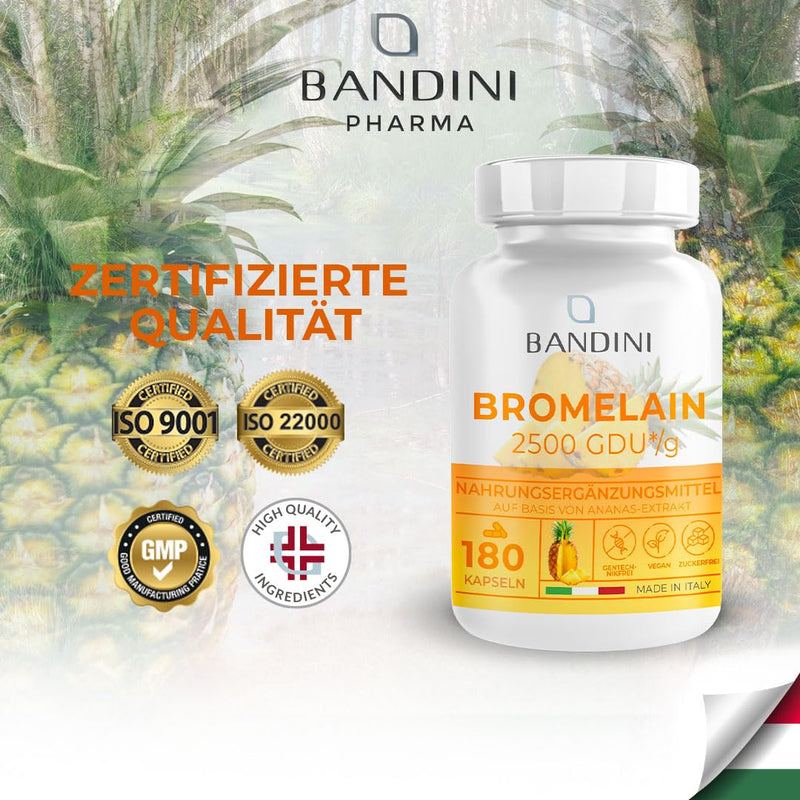 Bandini® Bromelain 1000mg (2500 FIP) | 180 enteric-coated capsules | Natural pineapple extract | Immune system, microcirculation, digestive function | Laboratory tested, high dosage, vegan - NewNest Australia