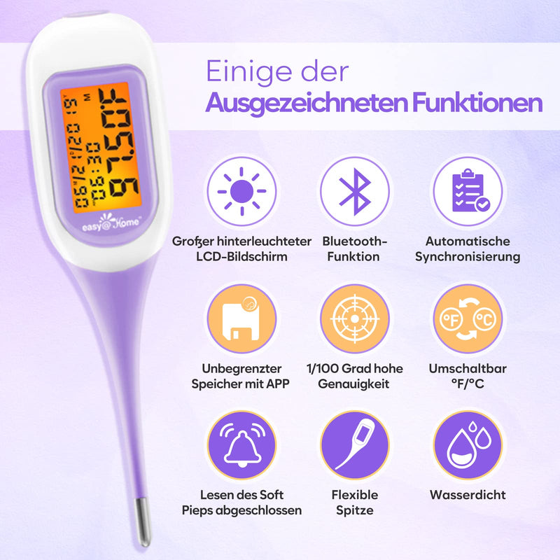 Easy@Home Basal Thermometer Fertility Thermometer For Cycle Control And Ovulation Tracking With Premom App, Digital Thermometer With Blue Backlight Lcd Display (Bluetooth Violet) Bluetooth Violet - NewNest Australia