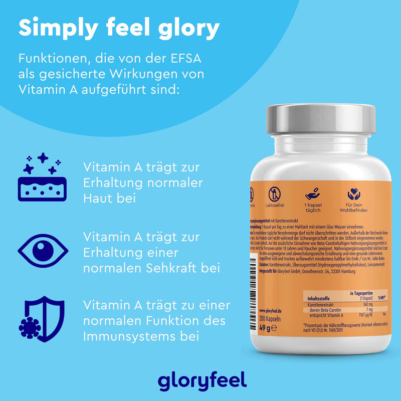 Beta Carotene Capsules - 200 Vegan Capsules - 100% Natural From Carrot Extract - Provitamin A For Vision, Skin And Immune System* - Laboratory Tested And Made In Germany Without Additives - NewNest Australia