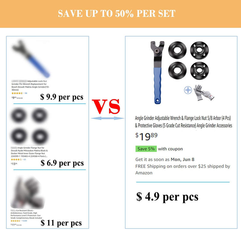 Grinder Wrench Grinder Shaft Nut 5/8-11 4 Pcs Compatible with Makita Milwaukee Dewalt Metabo Grinder Parts Bosch Ryobi Black Decker 4.5" 5" Protective Gloves Included - NewNest Australia