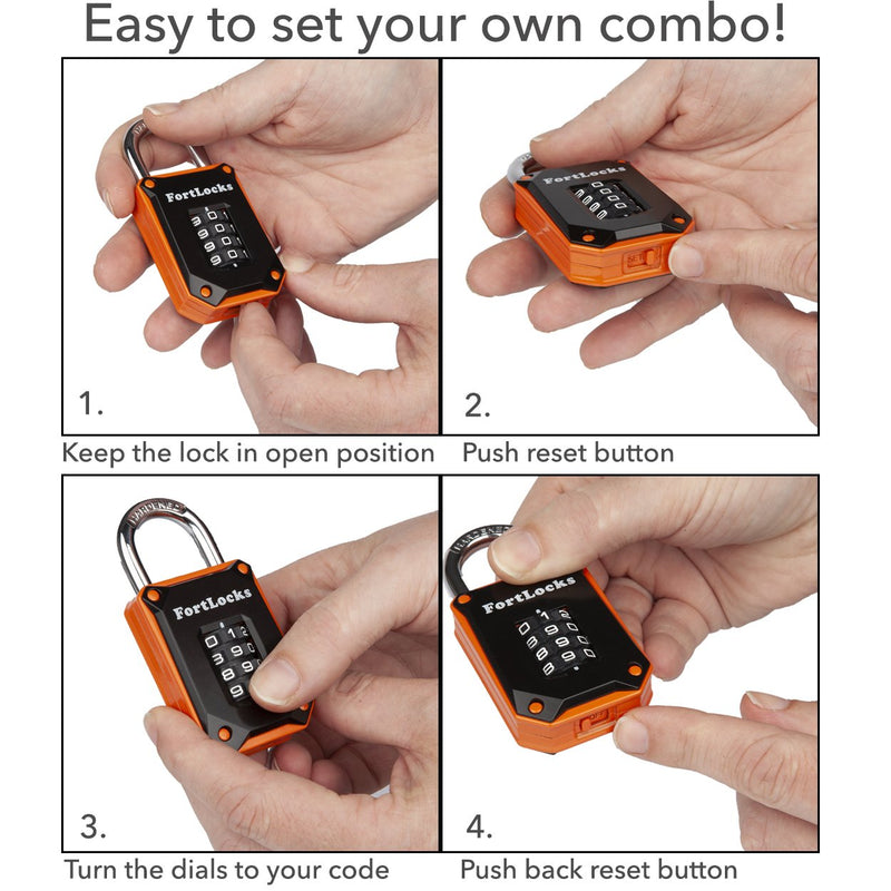 2 Pack FortLocks Gym Locker Lock - 4 Digit, Heavy Duty, Hardened Stainless Steel, Weatherproof and Outdoor Combination Padlock - Easy to Read Numbers - Resettable and Cut Proof Combo Code - Orange - NewNest Australia