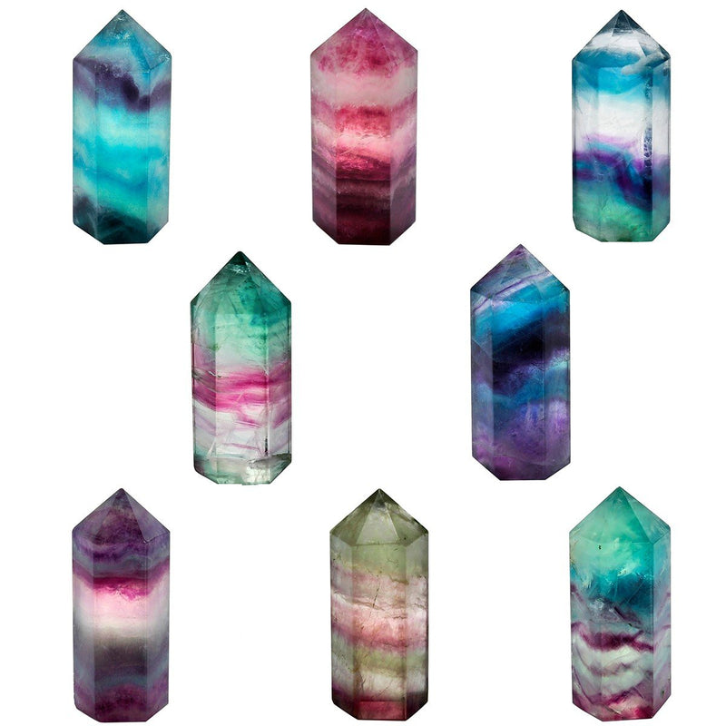 mookaitedecor Natural Rainbow Fluorite Healing Crystals Point Wand Tower Tumbled Faceted Prism Reiki Stone Meditation Decor, 1.57-2.75” Height 01#-fluorite(1.57-2.75") - NewNest Australia