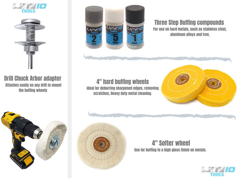 LINE10 Tools Metal Buffing Wheel Kit for Drill, with 3 Step Polishing Compound - NewNest Australia