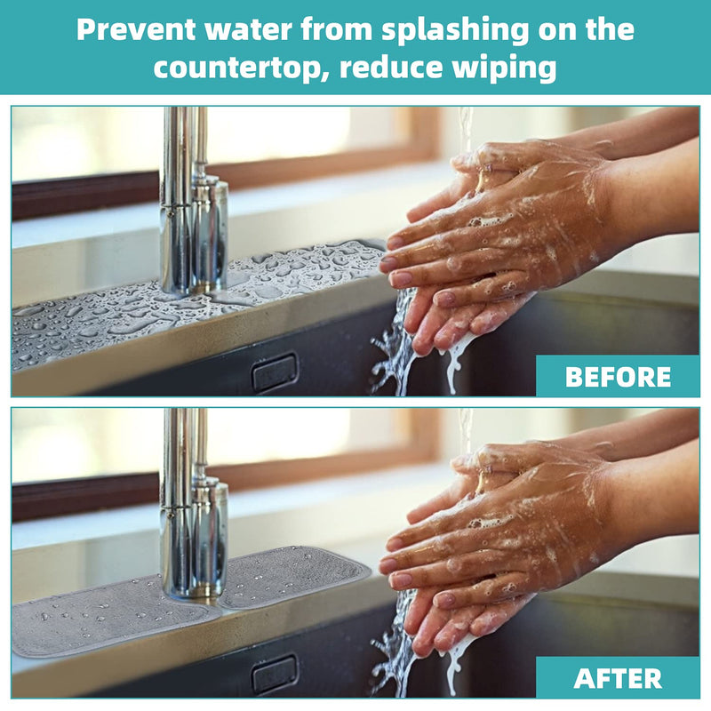 2 Pack of Faucet Absorbent Mat, Kitchen Sink Splash Guard, Behind Faucet, Faucet Splash Catcher, Sink Water Splash Guard, Drying Mat for Kitchen, Bathroom, Farmhouse and RV, 17.7'' x 4.5'' 17.7inch x 4.5inch 2PCS-Grey - NewNest Australia