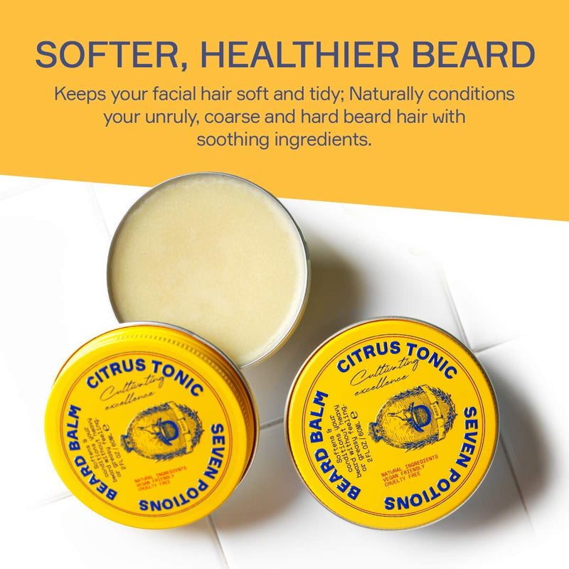 Seven Potions Beard Balm for Men — Conditioning Beard Softener to Nourish Skin, Facial Hair, and Stop Beard Itch — All-Natural, Vegan, Cruelty Free — Citrus Tonic (60ml) - NewNest Australia
