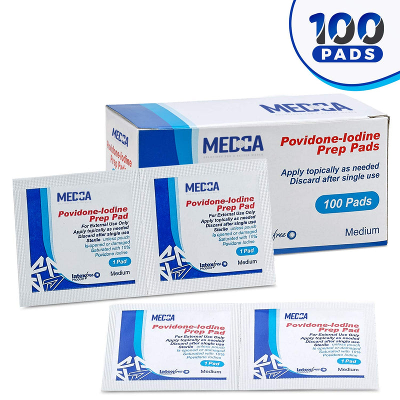 (Box of 100 Count) Iodine Prep Solution Pads, 10% Povidone Iodine Swabs for Individual Disinfecting Wipes, Disposable Cotton Antiseptic Surgical Pad for Wound Care, and First Aid (Packing May Vary) - NewNest Australia