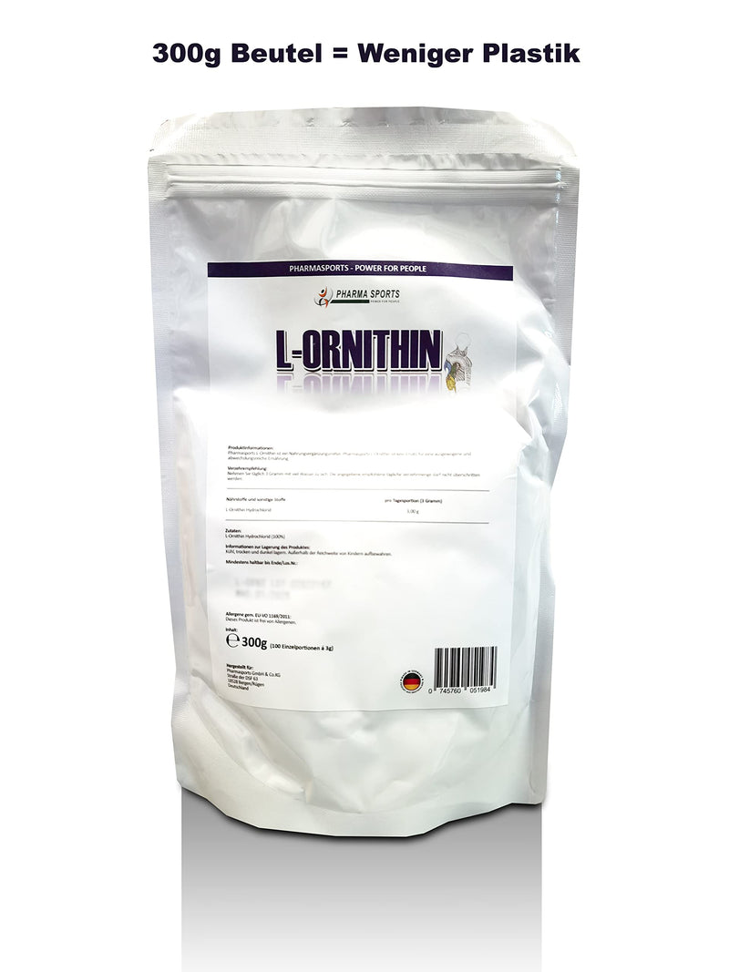 L-Ornithine powder 300g - PREMIUM quality - obtained through vegetable fermentation (quantity like 600 capsules of 500mg each) - NewNest Australia