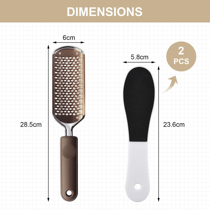 Stainless Steel Foot File, Large Foot Rasp File & 2 Pcs Double-Sided Foot Files, Professional Metal Surface Pedicure File Foot Heel Scraper Dead Skin Callus Remover for Wet and Dry Cracked Feet-Brown Champagne - NewNest Australia