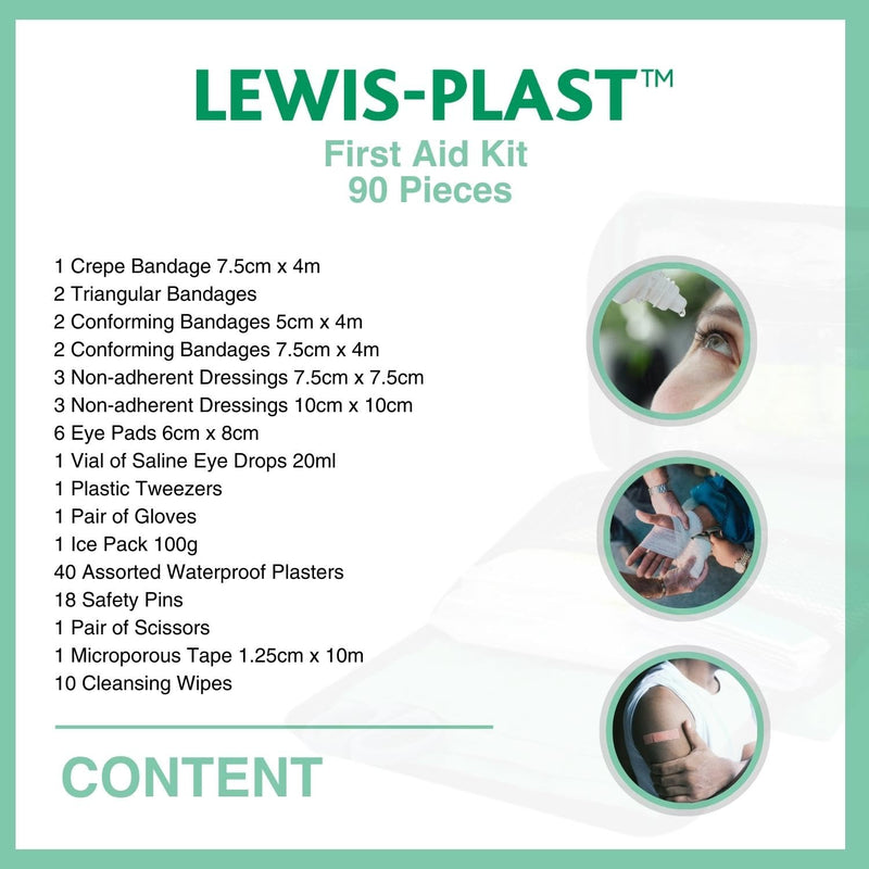 LEWIS-PLAST Premium First Aid Kit For Home Car Holiday And Workplace - Includes Bandages, Eye Pods, Ice Packs And Essentials For Everyday Situations, 90 Count (Pack of 1) 90 Pcs - NewNest Australia