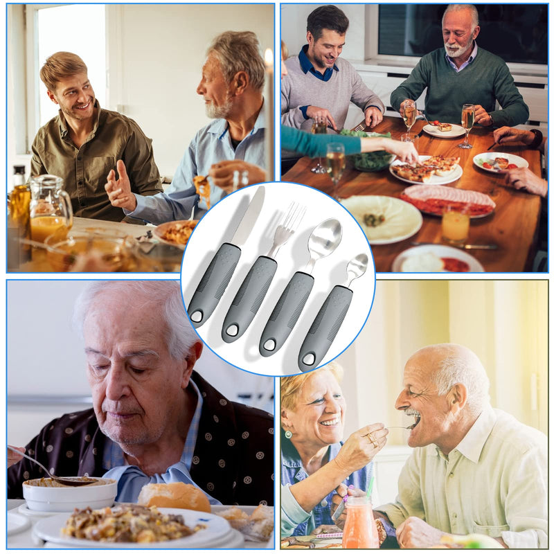 Ksvaye 4 Piece Parkinson Cutlery With Thick Handle Adaptive Utensils Easy Grip Cutlery Set Fork Teaspoon Tablespoon Knife For Disabled People Parkinson'S Patients Elderly Arthritis (Grey) - NewNest Australia