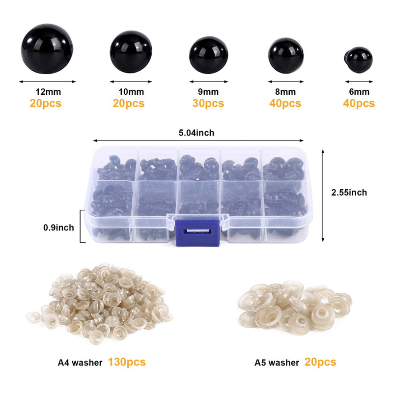 Safety Eyes 150Pcs 6-12 mm Plastic Safety Eyes Craft Doll Eyes with 150Pcs Washers for Amigurumi Stuffed Animal Crochet Projects Teddy Bear Puppet Toys DIY Crafts Making - NewNest Australia