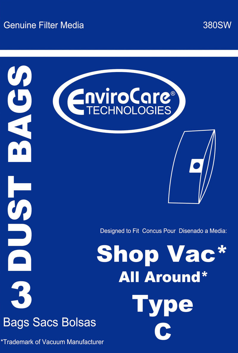 EnviroCare Replacement Vacuum Cleaner Dust Bags Made to fit Shop Vac All Around Type C 3 Gallon. 3 Pack - NewNest Australia