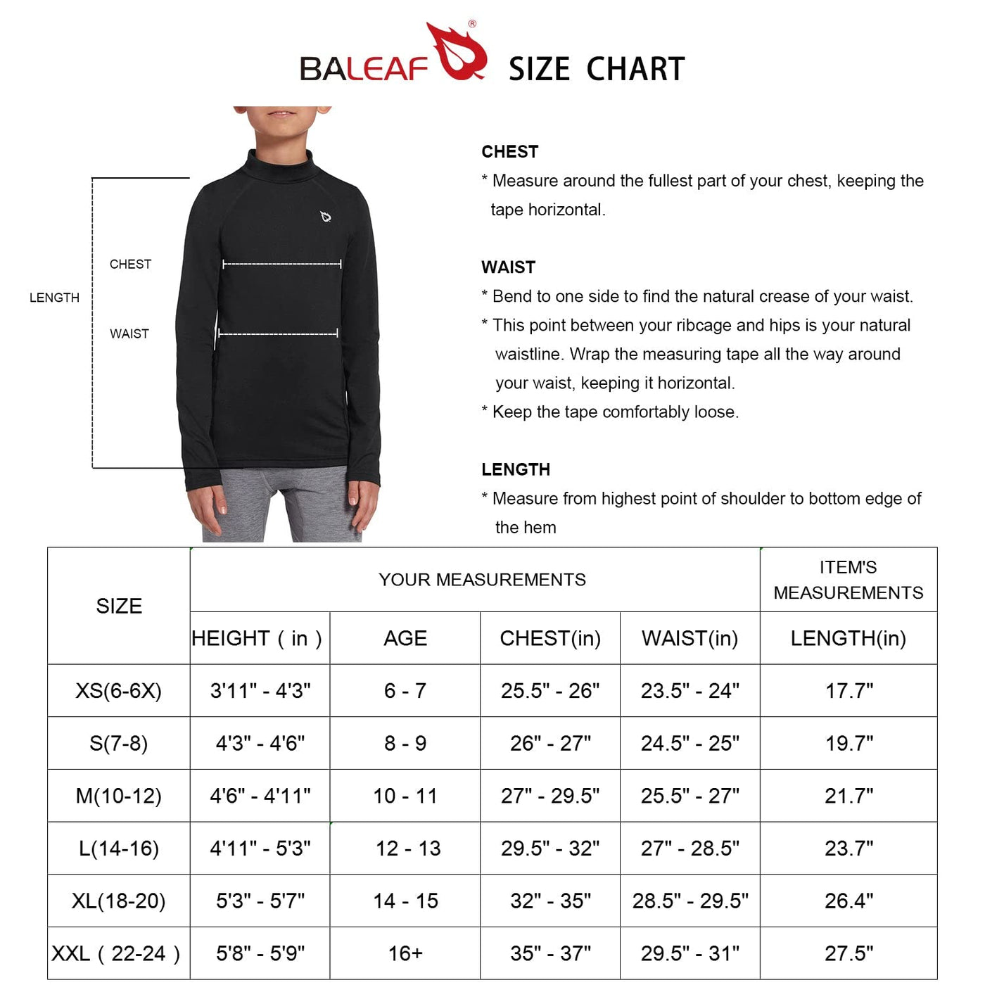 BALEAF Youth Boys Thermal Compression Sports Shirts Long Sleeve