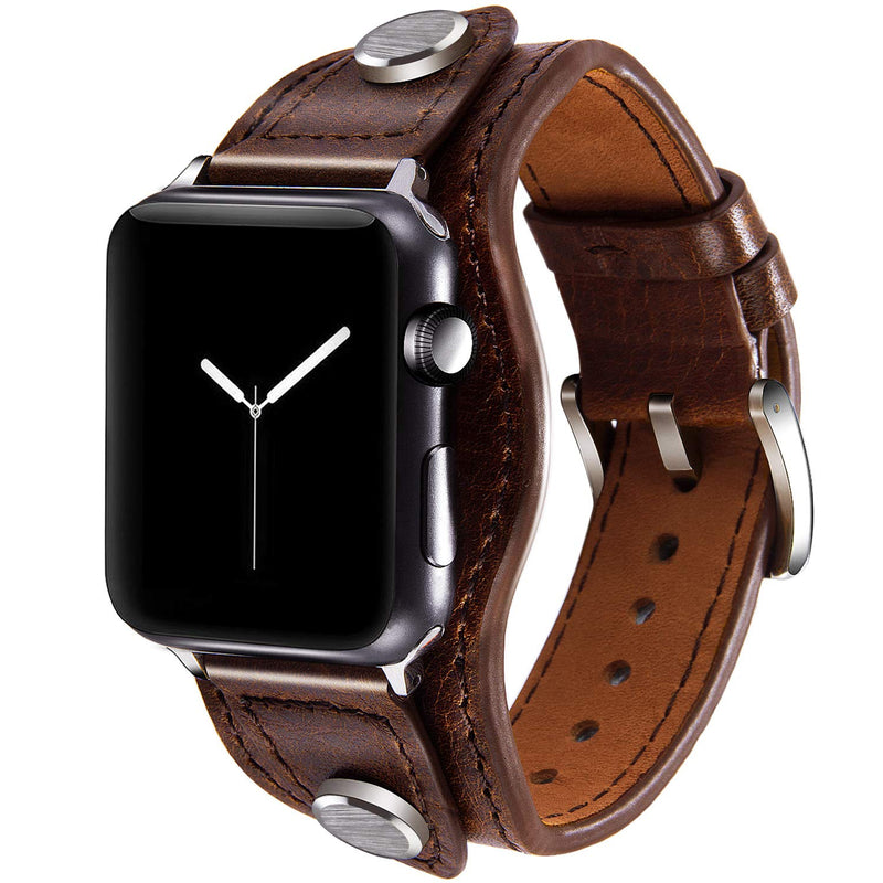 VIQIV Cuff Bracelets Bands For Compatible With Apple Watch 38mm 42mm 41mm 40mm 44mm 45mm Iwatch Series SE 7 6 5 4 3 2 1, Dressy Leather Metal Jewelry Wristband Strap For Women Men Coffee - NewNest Australia