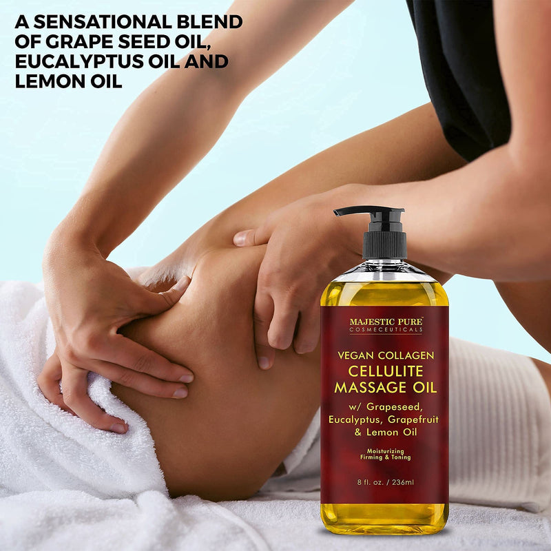 MAJESTIC PURE Cellulite Massage Oil - with Vegan Collagen & Stem Cells, Unique Blend of Massage Essential Oils - Anti Cellulite Oil Improves Skin Tightening and Firming, 8 fl oz 8 Fl Oz (Pack of 1) - NewNest Australia