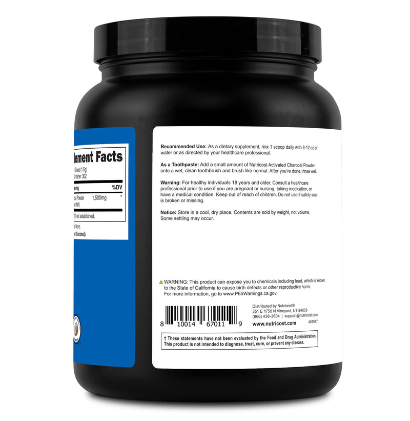Nutricost Activated Charcoal Powder 1lb - Food Grade Powder, Vegetarian, Gluten Free, Non-GMO - NewNest Australia
